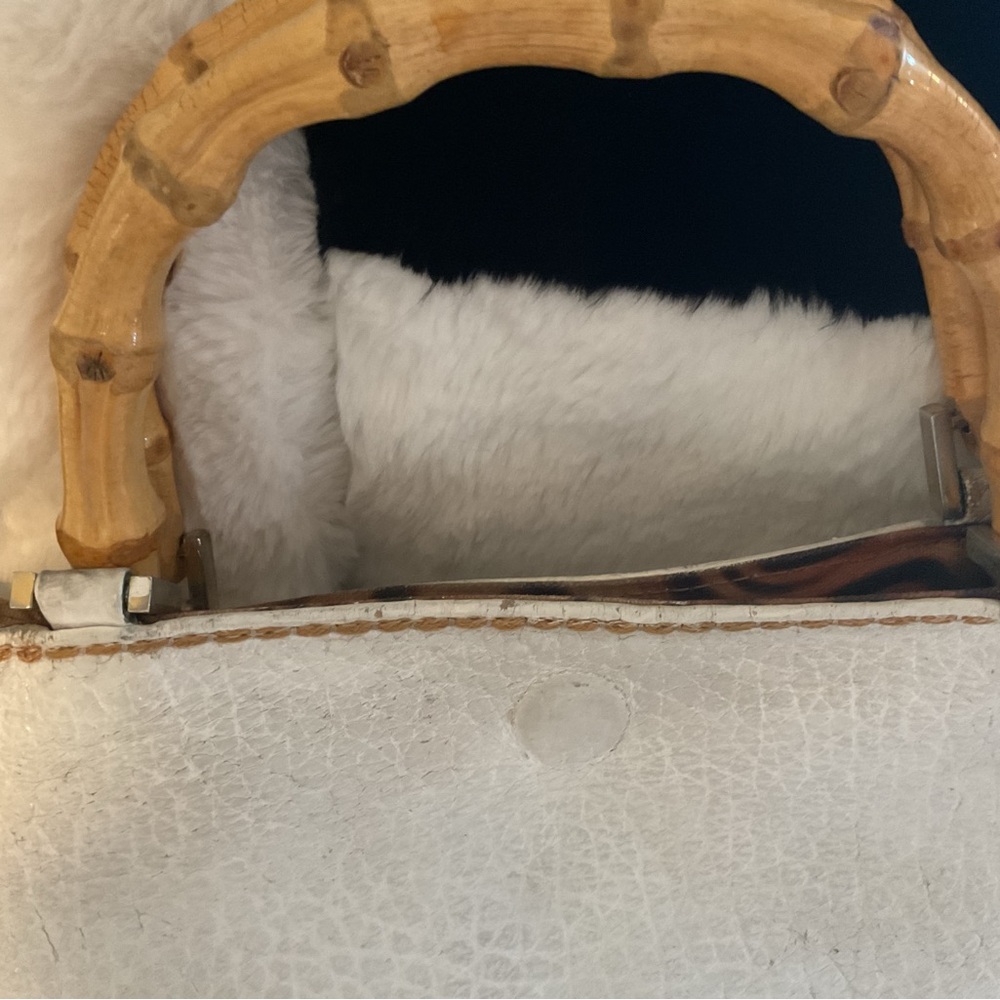 Plinio Visona Italian Leather Bamboo Handle Tote Bag - Picture 11 of 11